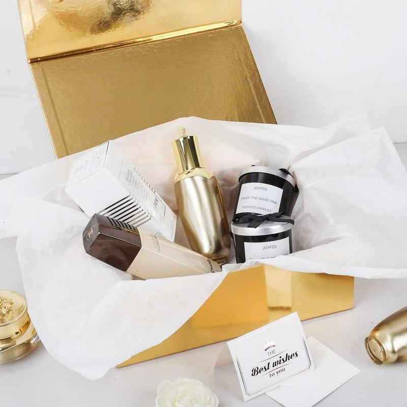 UoeRing 1 Pcs Gold Gift Box 9.5x6x3 inch Small Luxury Gift Box for Presents with Magnetic Lid Collapsible,Birthday,Christmas,Contains Card, Ribbon, Tissue Paper,Shredded Paper Fille - Image 5